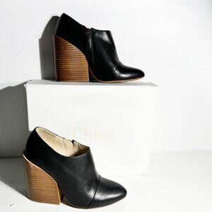 Chloe Black Ankle Boots with Brown Heel